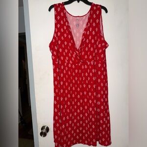 Red Sleeveless Dress with White Pattern